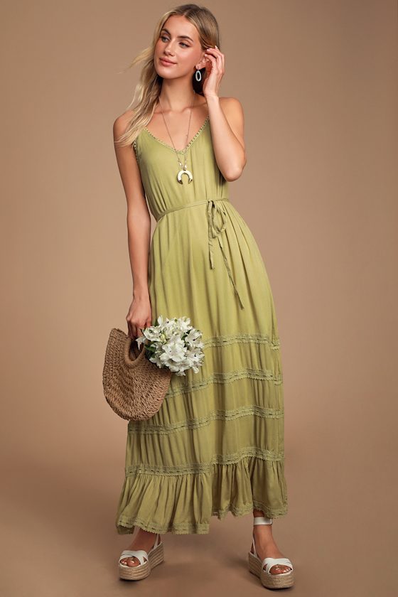 Washed Olive Green Maxi Dress Lace Dress Maxi Dress Maxi Lulus