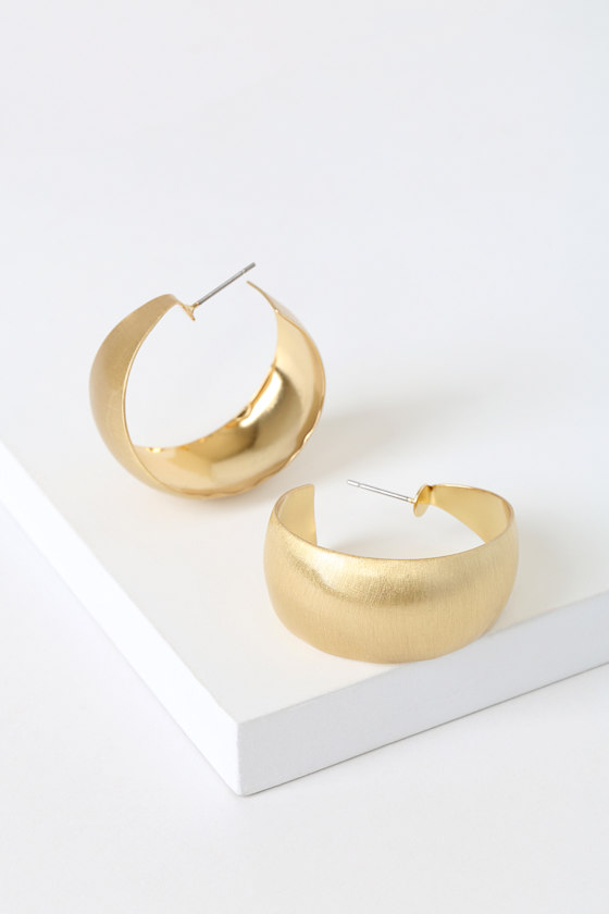 Trendy Gold Hoop Earrings Brushed Gold Hoops Gold Earrings Lulus