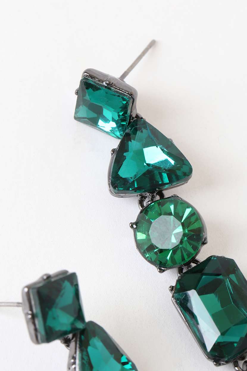 emerald green dress earrings Emerald Green Zircon Emerald Cut Drop Dangle Earrings – Lisa Marie's  Boutique main image 0
