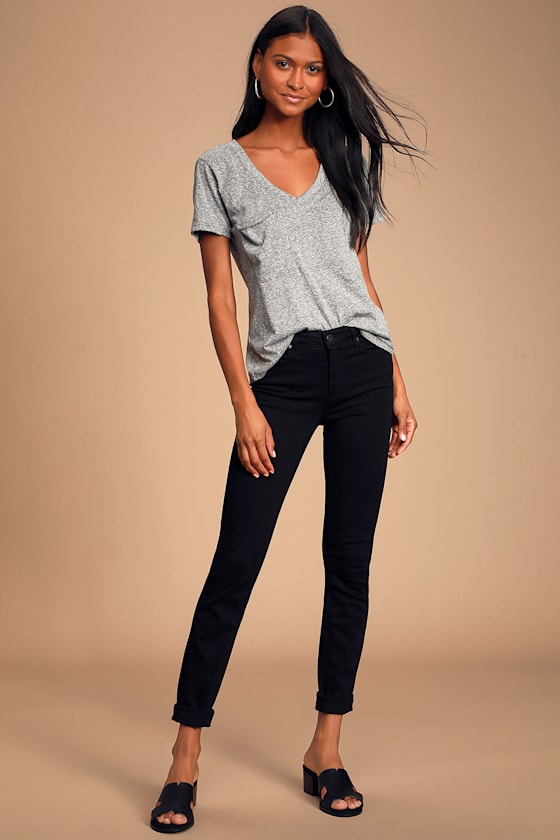 Kristine Heather Grey V-Neck Pocket Tee 1