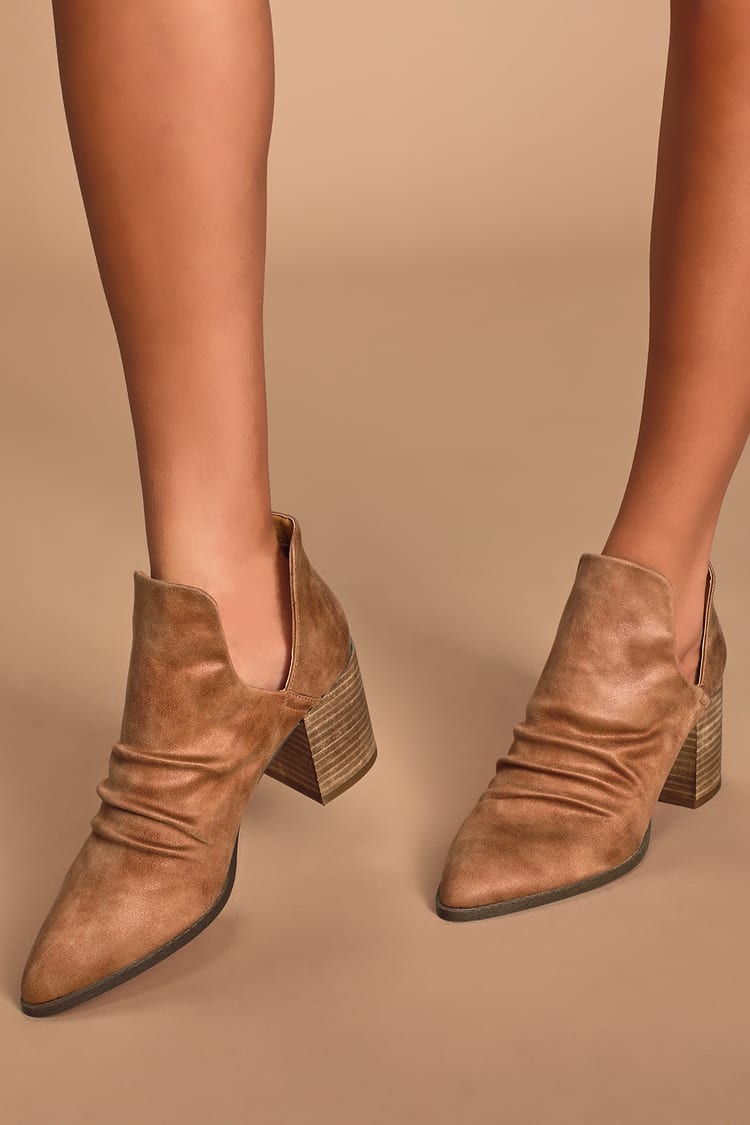 Tonya Tan Suede Cutout Ankle Booties