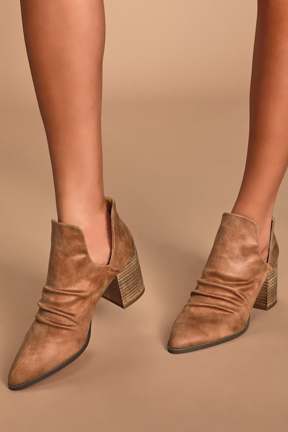 Trendy Tan Suede Boots Ankle Booties CutOut Ankle Boots Lulus