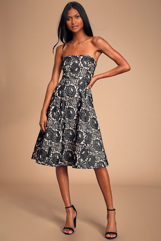 Give it a Twirl Black Lace Strapless Midi Dress 1