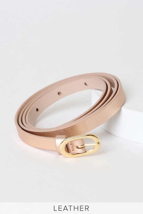 Chic Rose Gold Belt Genuine Nappa Leather Belt Skinny Belt