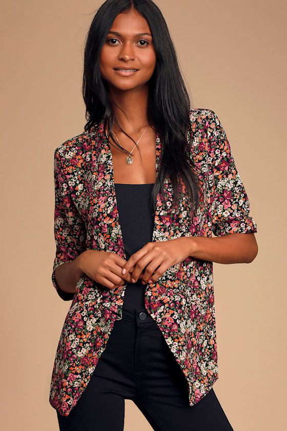 Miss Punctuality Black Floral Print Blazer 4