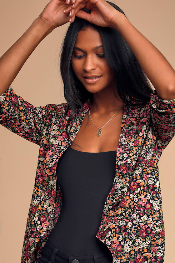 Miss Punctuality Black Floral Print Blazer 5