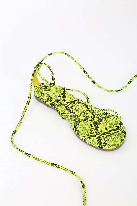 lime green snake print sandals