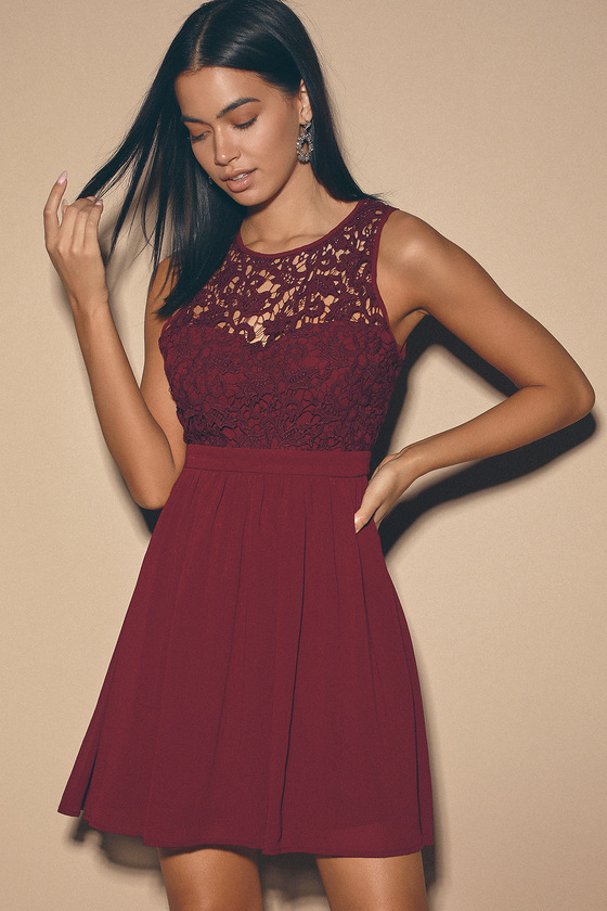 angel in disguise burgundy lace skater dress