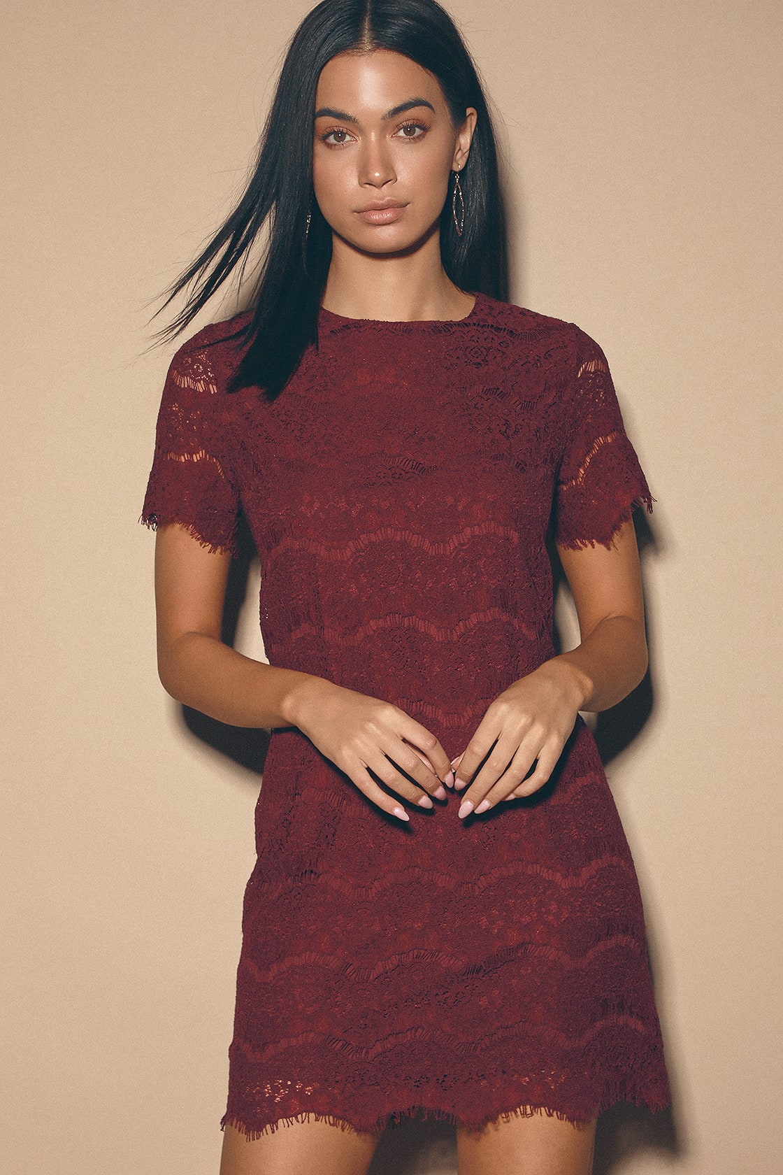 Burgundy Lace College Graduation Dress