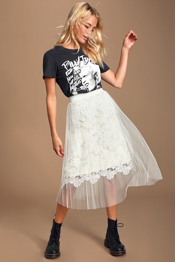 Enchante White Lace Midi Skirt 1