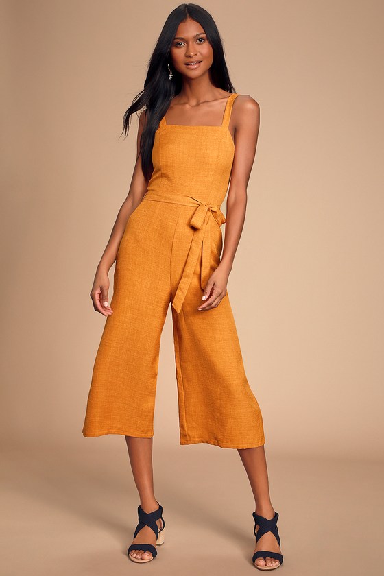 Cute Mustard Yellow Jumpsuit - Culotte Jumpsuit - Wide-Leg - Lulus