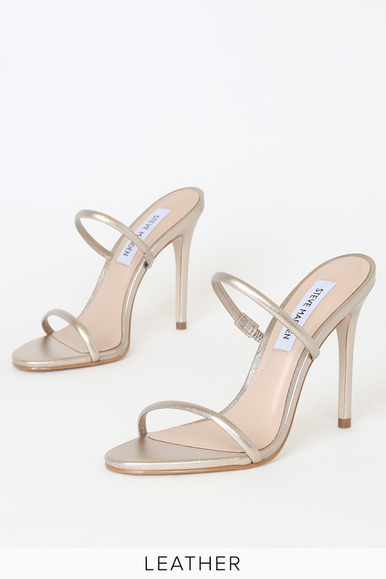 gold leather high heel sandals