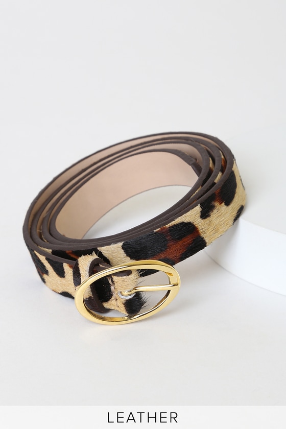 Genuine Leopard Calf Hair Belt - Leopard Print Belt - Skinny Belt