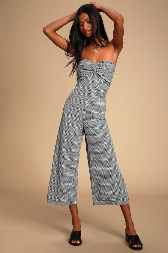 Julianne Black Gingham Twist-Front Culotte Jumpsuit 1