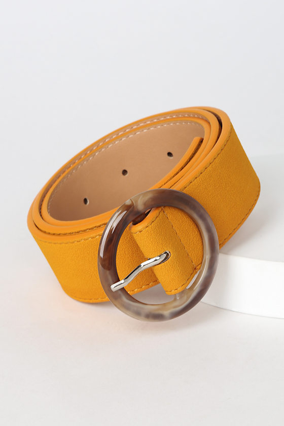 OnTrend Mustard Yellow Belt Suede Belt Tortoise Buckle Belt Lulus