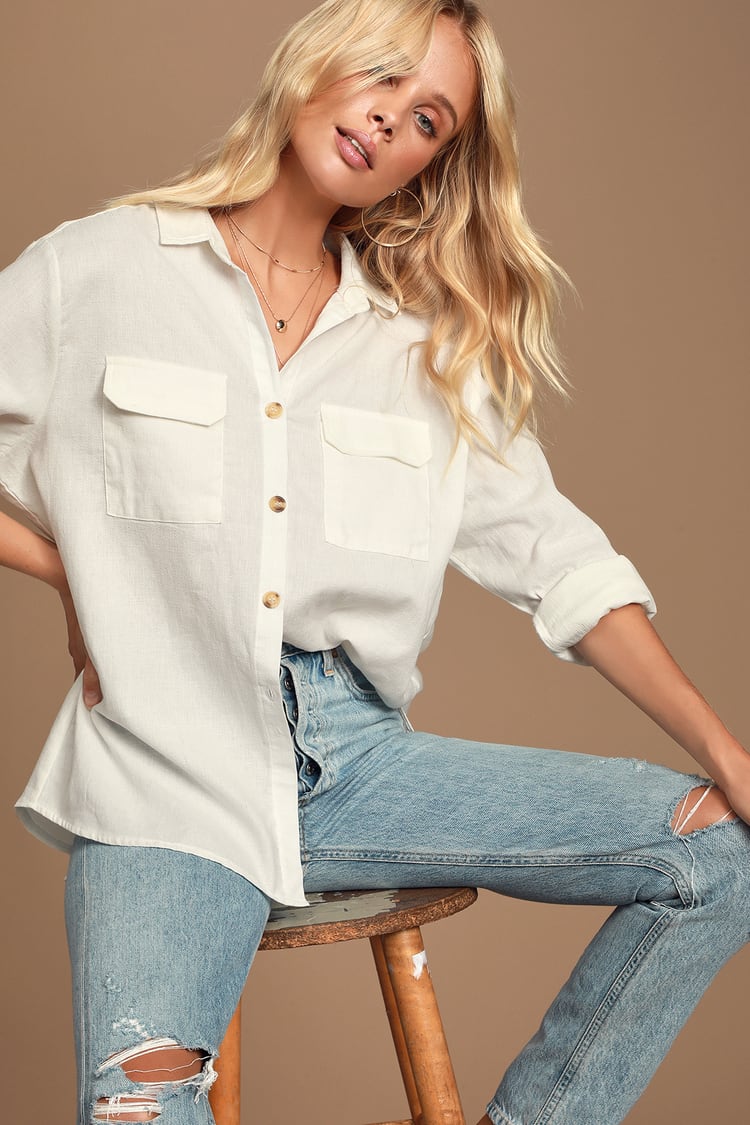 Classic White Top - Button-Up Top - Long Sleeve Top - Top - Lulus