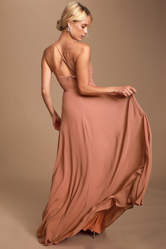 Lovely Dusty Rose Dress LaceUp Maxi Dress Ruffled Maxi Dress Lulus