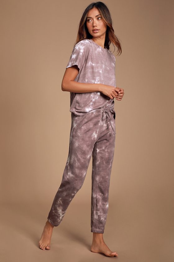 Cozy Livin' Mauve Purple Tie-Dye Joggers 1