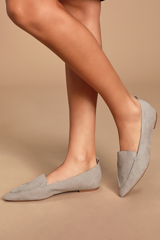 Pointed Light Grey Loafers Loafer Flats Vegan Suede Loafers Lulus