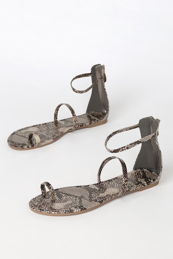 SIGERSON MORRISON Womens Black Snake Toe-Loop Asymmetrical Nelson Square Toe Buckle Leather Sandals Shoes main image 0