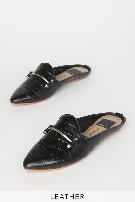 black crocodile mules