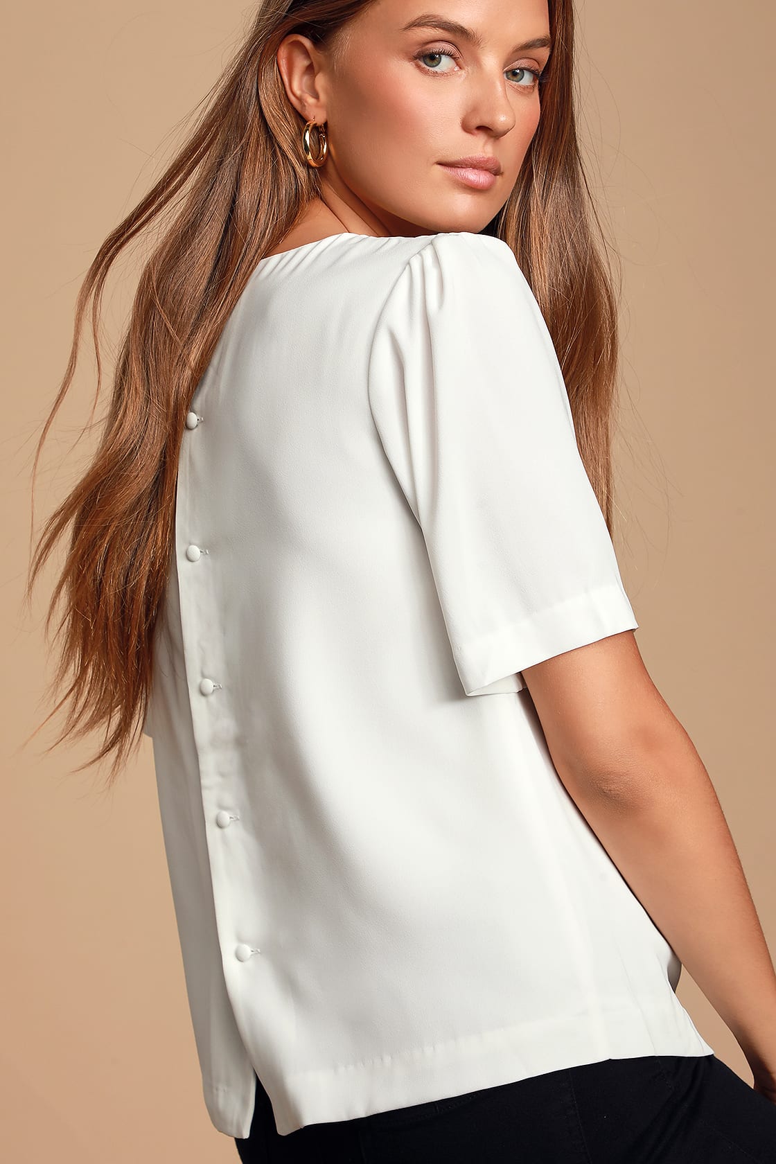 Lulus Halle White Short Sleeve Button-Back Top