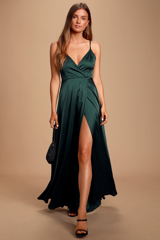 emerald satin dress