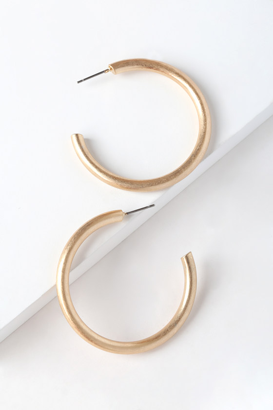 Chic Brushed Gold Hoop Earrings Gold Earrings Gold Hoops Lulus