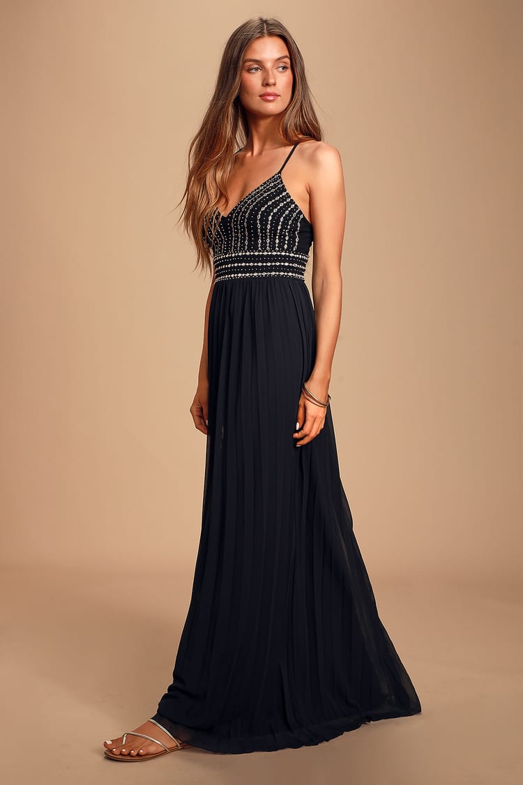 Black Maxi Dress - Embroidered Maxi Dress - Beaded Maxi Dress - Lulus