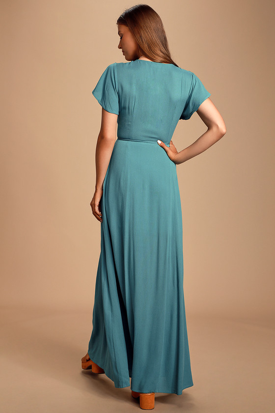 Lovely Teal Blue Dress - Wrap Dress - Maxi Dress - Wrap Maxi