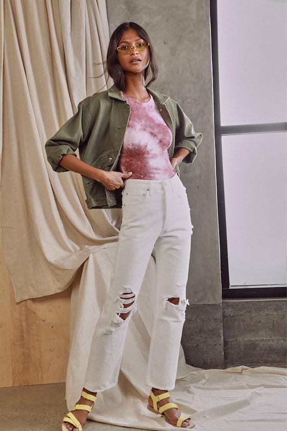 90's Mid Rise White Loose Fit Distressed Jeans 7