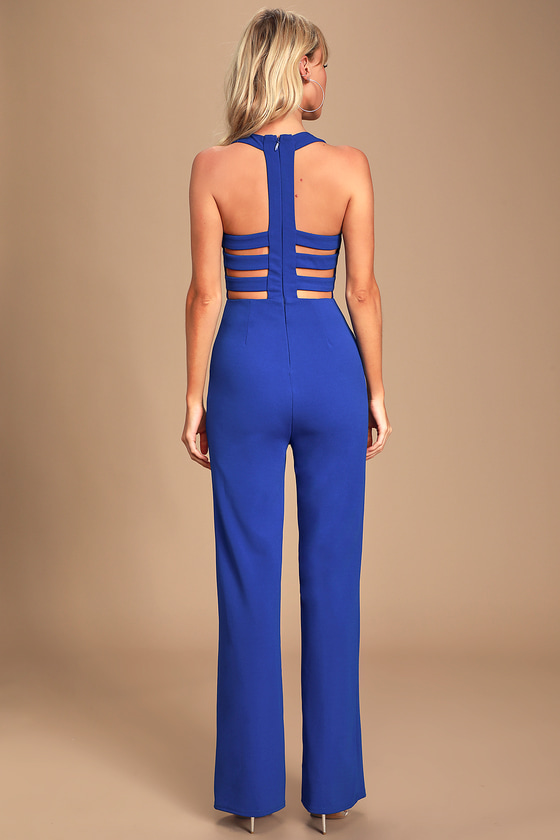 Night is Young Royal Blue Wide-Leg Backless Jumpsuit