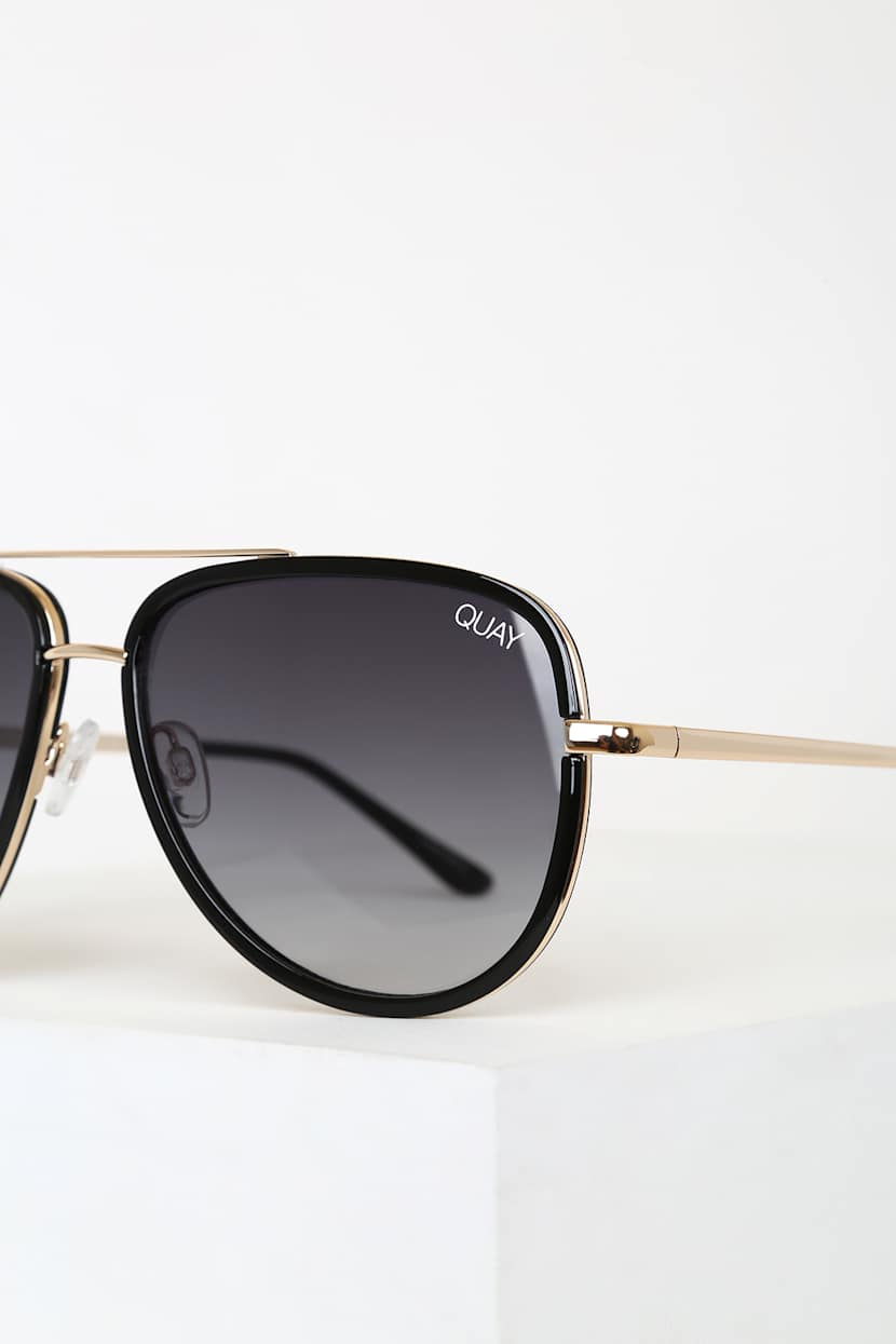 Quay All In Aviators - Black and Gold Sunnies - Gold  display picture 2