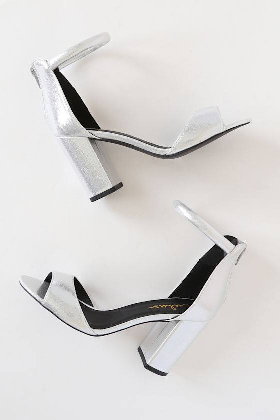 Sidecar Cutie Silver Sueded Metallic Ankle Strap Heels 1