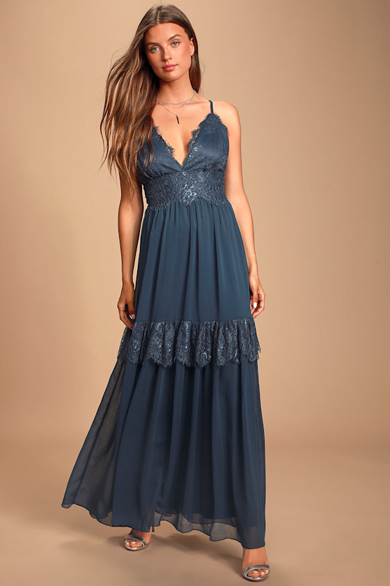 Navy Blue Lace Dress Lace Maxi Dress Gown Formal Dress Lulus