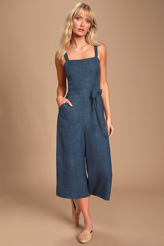 Morning Marigold Dark Blue Chambray Culotte Jumpsuit 1