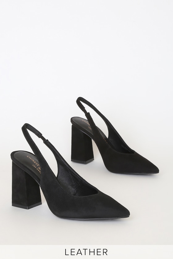 Chinese Laundry Katana - Black Suede Leather Pumps - Slingbacks - Lulus