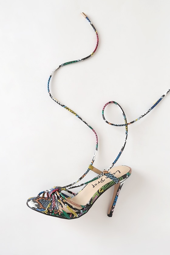 multicolor lace up heels