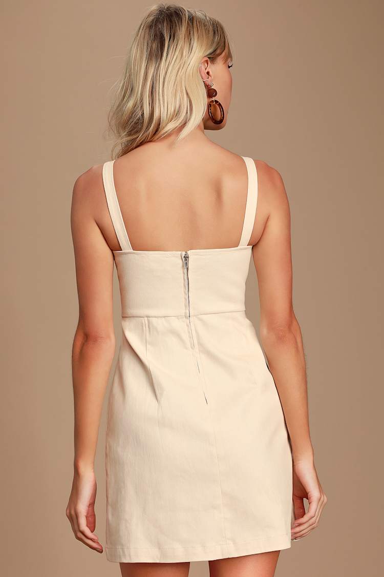Line and Dot - Cream Denim Mini Dress - A-Line Denim Dress - Lulus