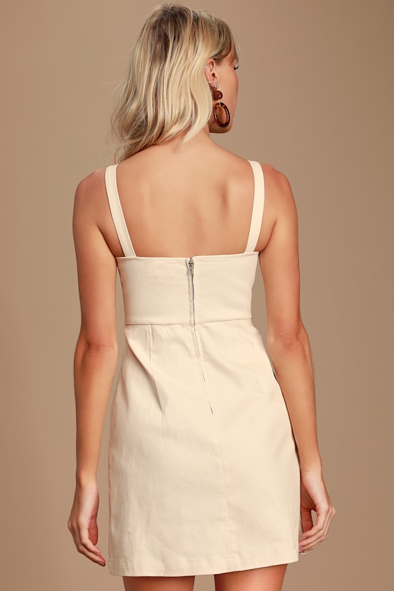 Dreamy Morning Cream Denim Sleeveless Mini Dress 1