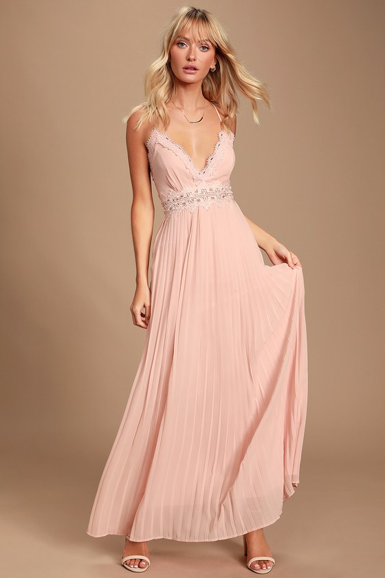 pink lace pleated dress