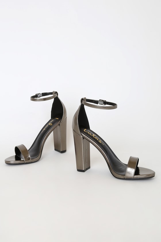 Cute Pewter Heels - Ankle Strap Heels 