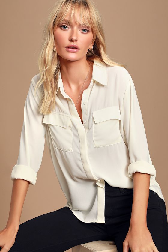 Steadfast White Long Sleeve Button-Up Top 5