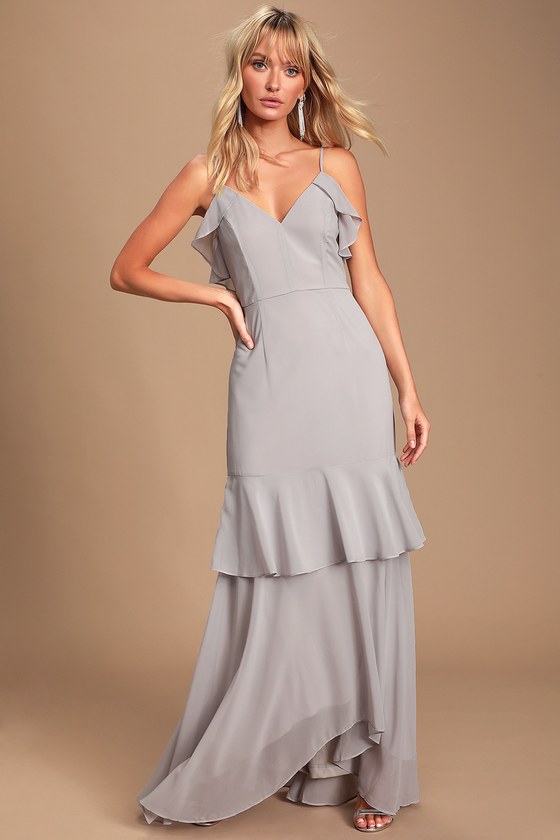 Glam Grey Maxi Dress - Ruffled Maxi Dress - High-Low Maxi Dress - Lulus