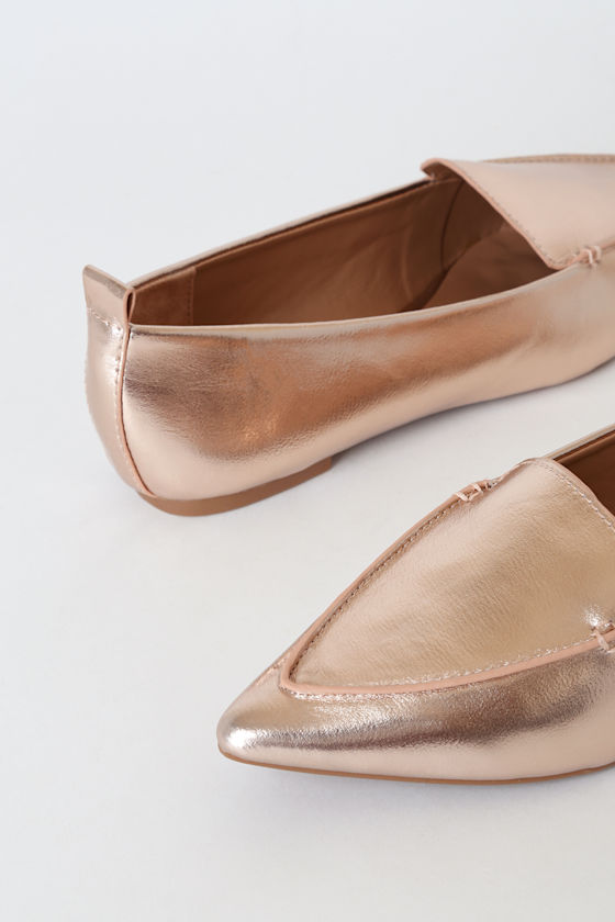 Cute Rose Gold Loafers PointedToe Loafers Metallic Loafers