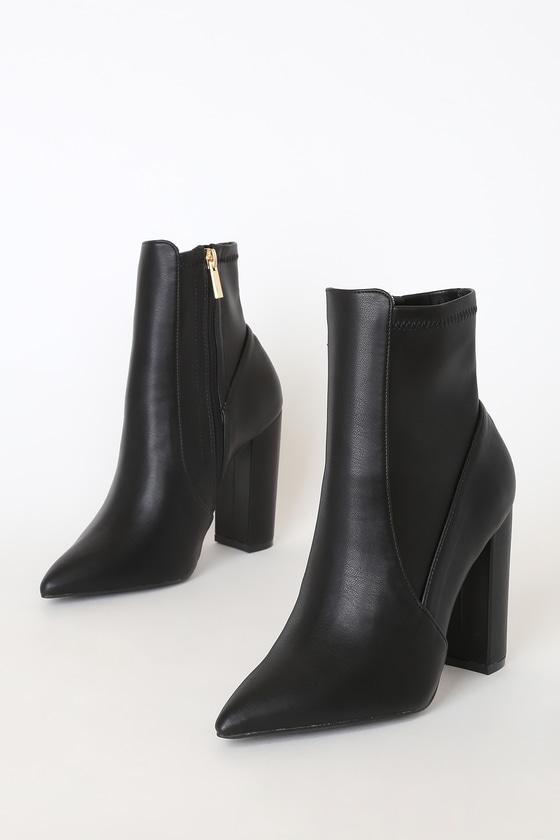 Cascina Black Pointed-Toe Mid-Calf Booties