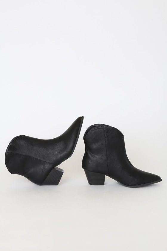 Alvena Black Crinkle Ankle Booties