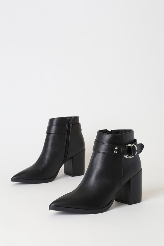 black pointed toe booties outfit