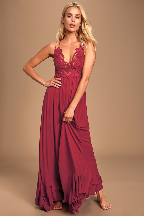 red slip maxi dress