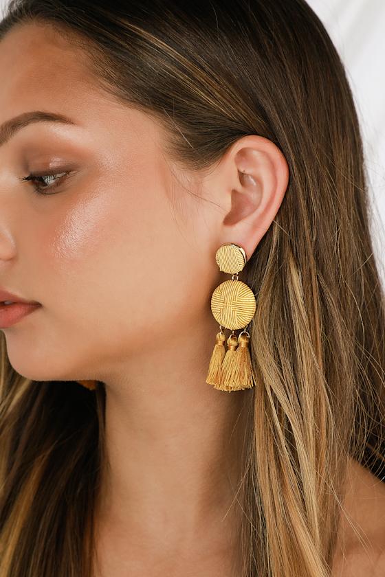 Afton Camel Tassel Earrings 1